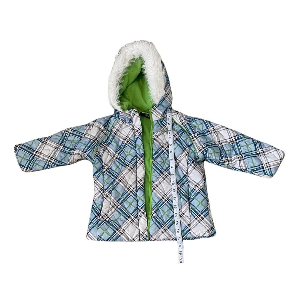 Pacific Trail Puffer Jacket Girls size 3T Plaid Faux Fur Trim Blue